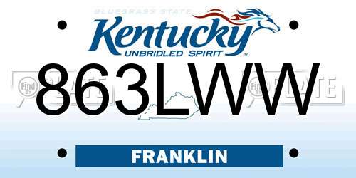 863LWW Kentucky License Plate