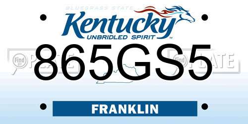865GS5 Kentucky License Plate
