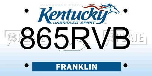 865RVB Kentucky License Plate