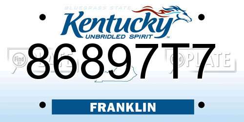 86897T7 Kentucky License Plate