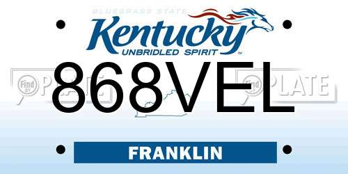 868VEL Kentucky License Plate