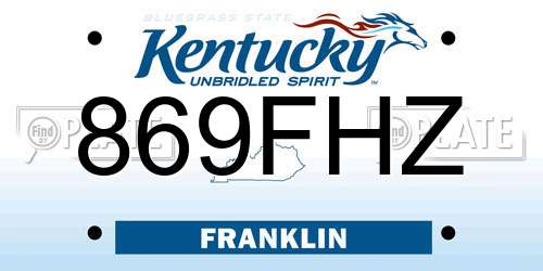 869FHZ Kentucky License Plate