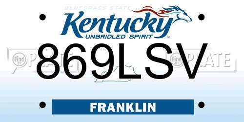 869LSV Kentucky License Plate