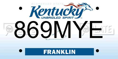 869MYE Kentucky License Plate