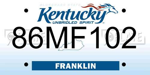 86MF102 Kentucky License Plate