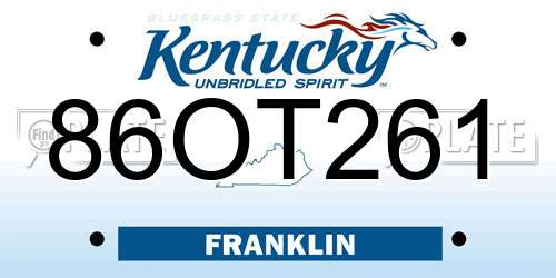 86OT261 Kentucky License Plate