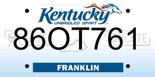 86OT761 Kentucky License Plate