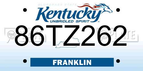 86TZ262 Kentucky License Plate
