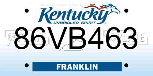 86VB463 Kentucky License Plate