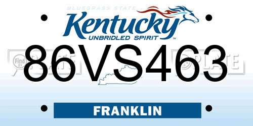 86VS463 Kentucky License Plate