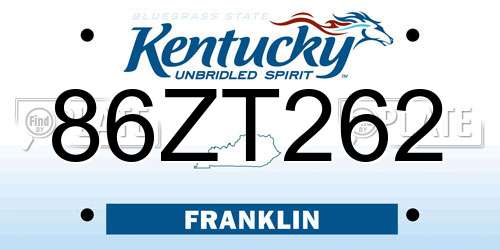 86ZT262 Kentucky License Plate