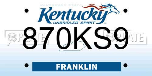 870KS9 Kentucky License Plate