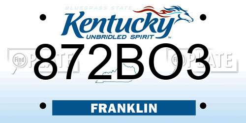 872BO3 Kentucky License Plate