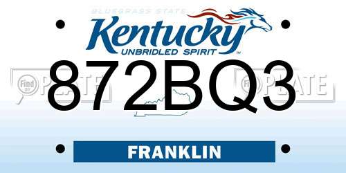 872BQ3 Kentucky License Plate