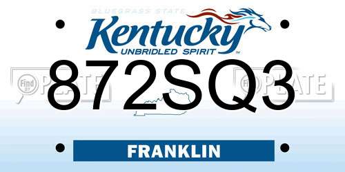 872SQ3 Kentucky License Plate