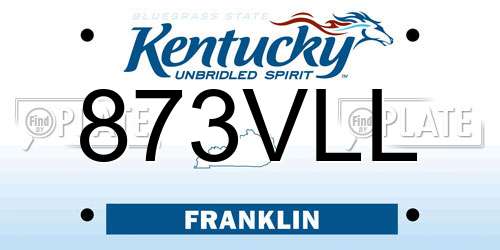 873VLL Kentucky License Plate