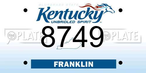 8749 Kentucky License Plate