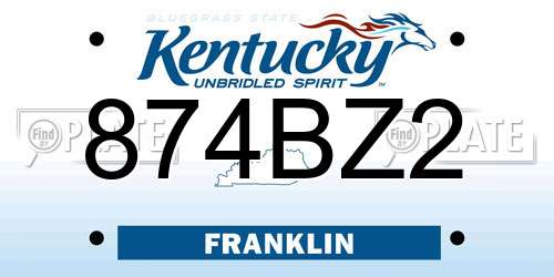 874BZ2 Kentucky License Plate