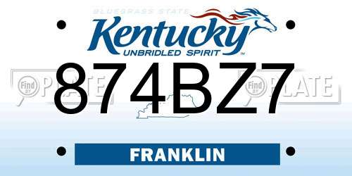 874BZ7 Kentucky License Plate