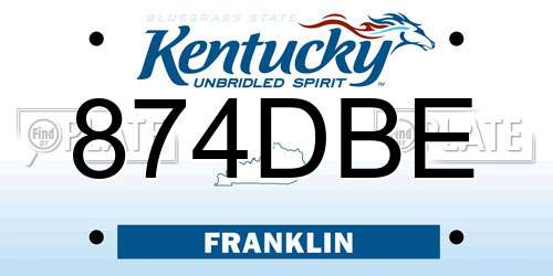 874DBE Kentucky License Plate
