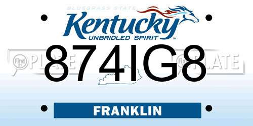 874IG8 Kentucky License Plate