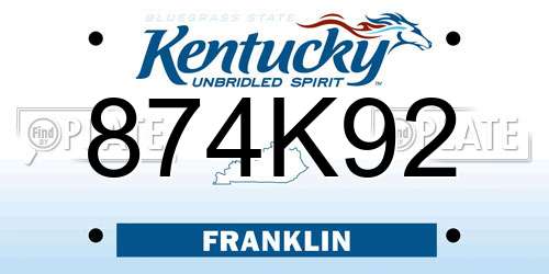 874K92 Kentucky License Plate
