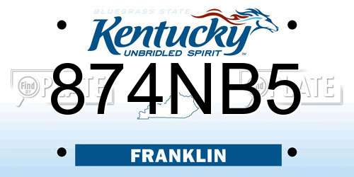 874NB5 Kentucky License Plate