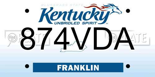 874VDA Kentucky License Plate