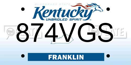 874VGS Kentucky License Plate