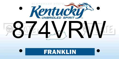 874VRW Kentucky License Plate