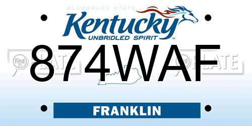 874WAF Kentucky License Plate