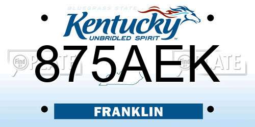 875AEK Kentucky License Plate