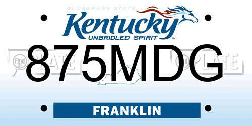 875MDG Kentucky License Plate