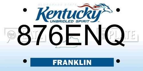 876ENQ Kentucky License Plate