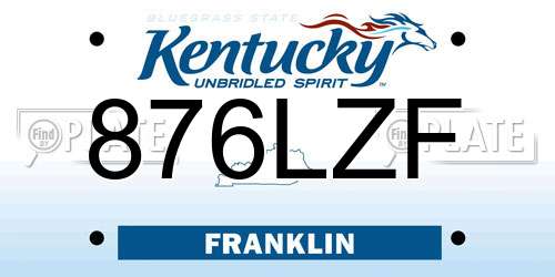 876LZF Kentucky License Plate