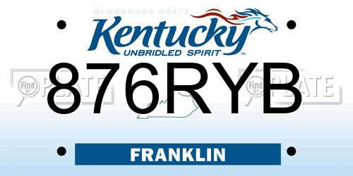 876RYB Kentucky License Plate