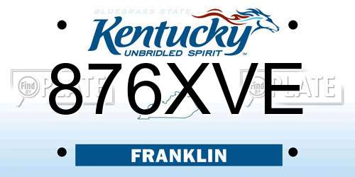 876XVE Kentucky License Plate