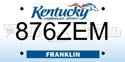 876ZEM Kentucky License Plate