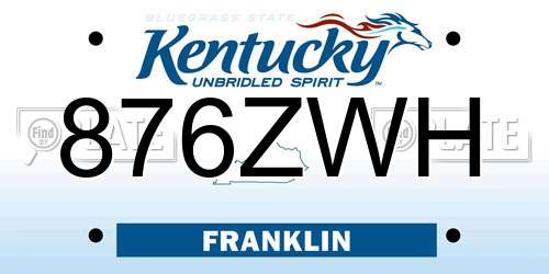 876ZWH Kentucky License Plate