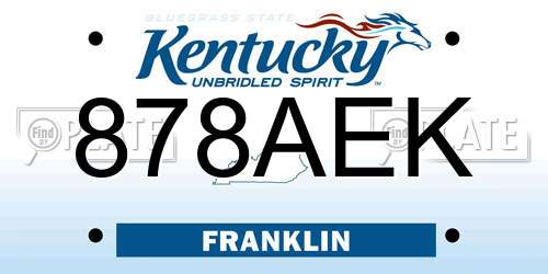 878AEK Kentucky License Plate