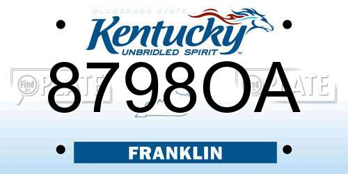 8798OA Kentucky License Plate