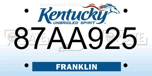 87AA925 Kentucky License Plate