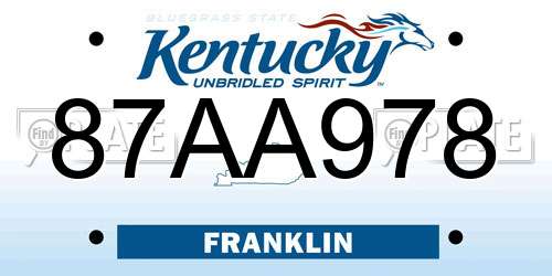 87AA978 Kentucky License Plate