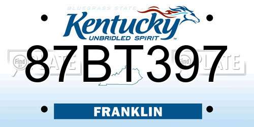 87BT397 Kentucky License Plate