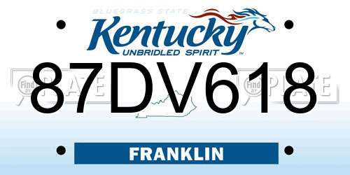 87DV618 Kentucky License Plate