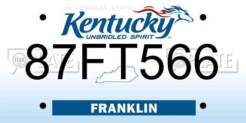 87FT566 Kentucky License Plate
