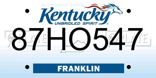 87HO547 Kentucky License Plate