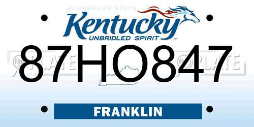 87HO847 Kentucky License Plate