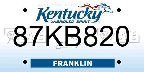 87KB820 Kentucky License Plate