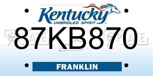 87KB870 Kentucky License Plate